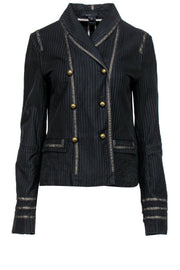 Current Boutique-Marc Jacobs - Dark Grey Striped Double Breasted Denim Jacket Sz 10
