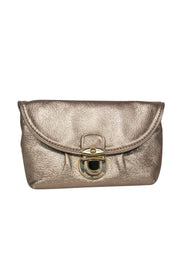 Current Boutique-Marc Jacobs - Gold Metallic Clasped Textured Leather Pouch