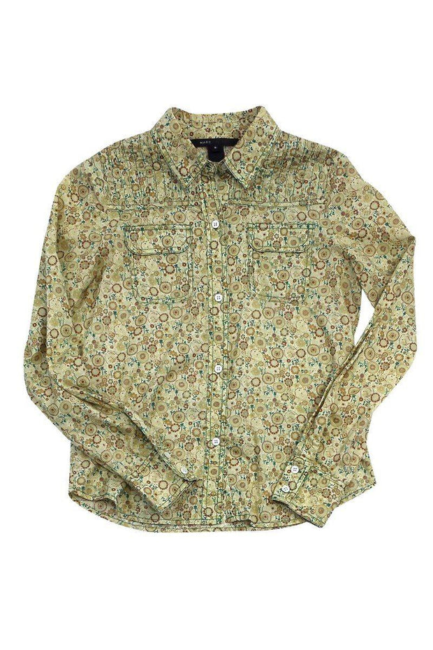 Current Boutique-Marc Jacobs - Green Floral Cotton Button-Up Blouse Sz 8