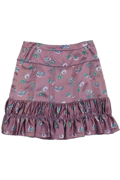 Current Boutique-Marc Jacobs - Mauve Pleated & Ruffle Floral Silk Skirt Sz 6