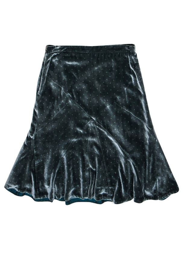 Current Boutique-Marc Jacobs - Moss Green Flared Velvet Skirt w/ Polka Dots Sz 4