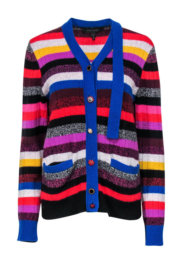 Current Boutique-Marc Jacobs - Multicolored Striped Button-Up Cashmere Cardigan Sz M