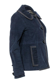 Current Boutique-Marc Jacobs - Navy Corduroy Button-Up Jacket w/ Floral Print Lining Sz 6
