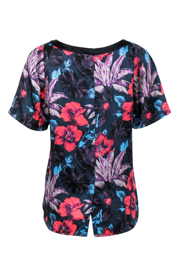 Current Boutique-Marc Jacobs - Navy Floral Print Silk Short Sleeve Top Sz M