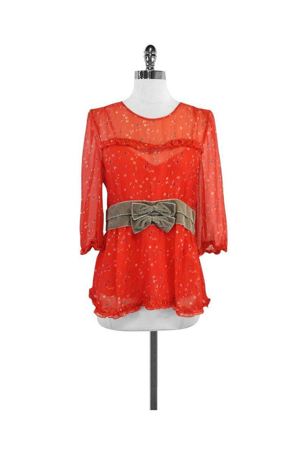 Current Boutique-Marc Jacobs - Red Floral Print Silk Top Sz 10