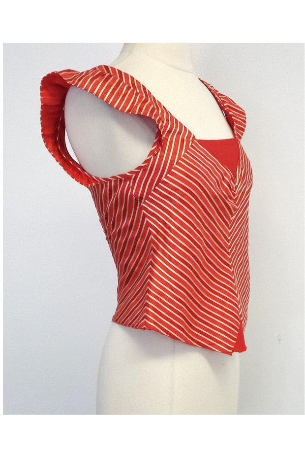 Current Boutique-Marc Jacobs - Red & White Striped Silk Cap Sleeve Top Sz 2