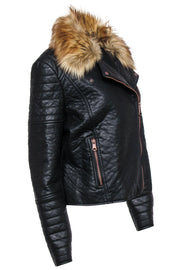 Current Boutique-Marc New York by Andrew Marc - Black Vegan Leather Moto Jacket w/ Faux Fur Sz L