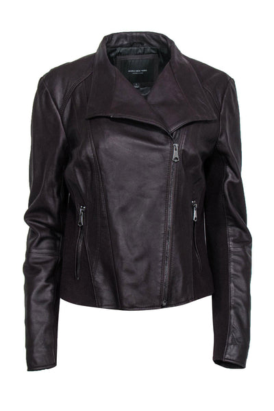 Current Boutique-Marc New York by Andrew Marc - Wine Red Zip-Up Moto-Style Leather Jacket Sz L