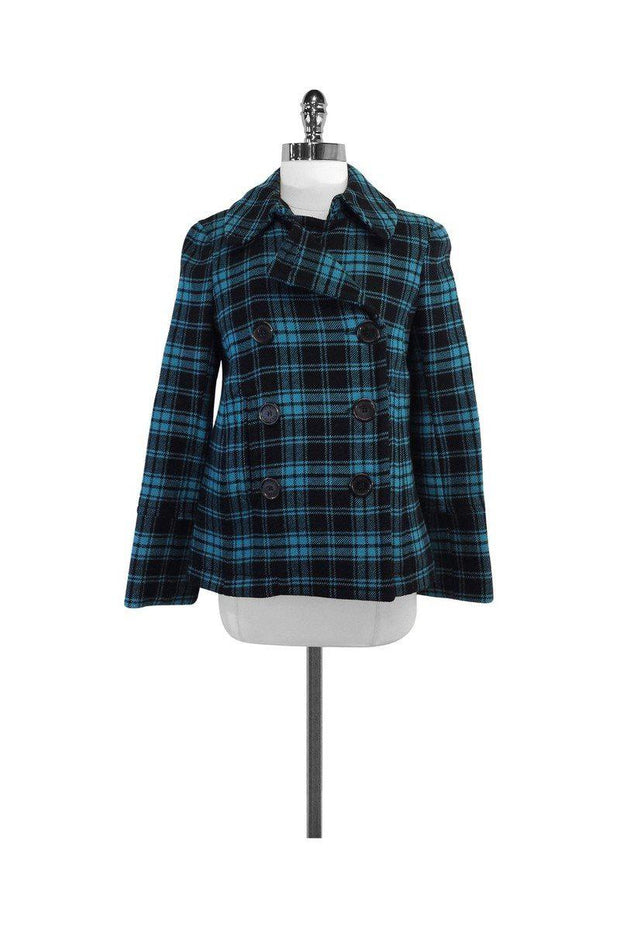 Current Boutique-Marc by Marc Jacobs - Black & Blue Plaid Wool Coat Sz XS