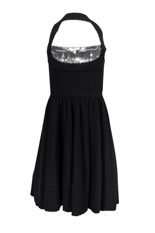 Current Boutique-Marc by Marc Jacobs - Black Halter Dress w/ Silver Sequins Sz S
