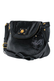 Current Boutique-Marc by Marc Jacobs - Black Patent Leather Reptile Embossed Saddle Bag