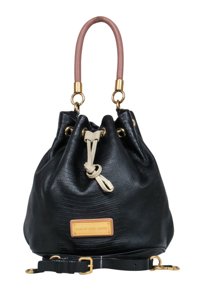 Current Boutique-Marc by Marc Jacobs - Black Textured Leather Drawstring Bucket Bag