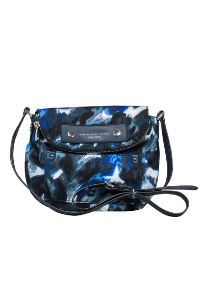 Current Boutique-Marc by Marc Jacobs - Black White & Blue Printed Nylon Crossbody Bag