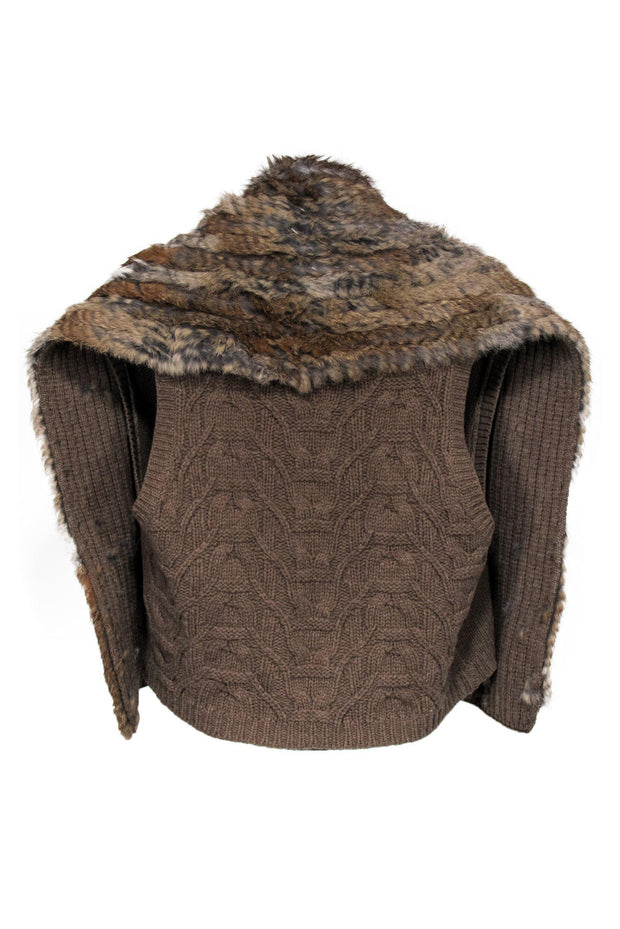 Current Boutique-Marc by Marc Jacobs - Brown Knitted Wool Vest w/ Rabbit Fur Trim Sz XS/S