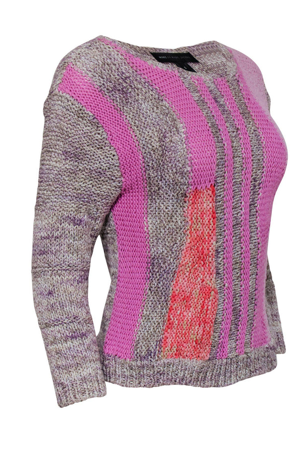 Current Boutique-Marc by Marc Jacobs - Grey, Purple & Pink Marbled & Colorblocked Knit Sweater Sz S