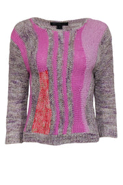 Current Boutique-Marc by Marc Jacobs - Grey, Purple & Pink Marbled & Colorblocked Knit Sweater Sz S