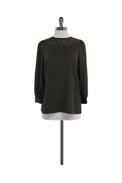 Current Boutique-Marc by Marc Jacobs - Grey Silk Embellished Neckline Blouse Sz 0