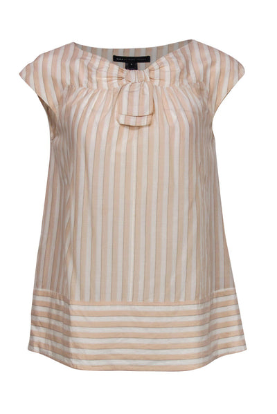 Current Boutique-Marc by Marc Jacobs - Light Pink & White Striped Cap Sleeve Blouse w/ Bow Design Sz S