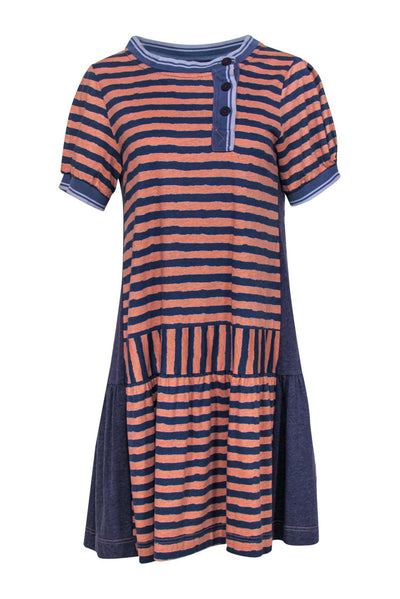 Current Boutique-Marc by Marc Jacobs - Navy & Peach Striped Drop-Waist Cotton Dress Sz S