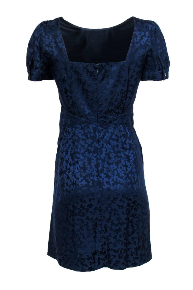 Current Boutique-Marc by Marc Jacobs - Navy Silk Satin Puff Sleeved Floral Dress Sz 6