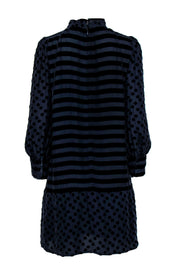 Current Boutique-Marc by Marc Jacobs - Navy Velvet Polka Dot & Striped Long Sleeve Shift Dress Sz 10