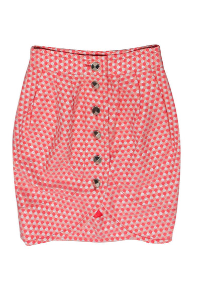 Current Boutique-Marc by Marc Jacobs - Pink & Silver Patterned Oversized Button Miniskirt Sz 0
