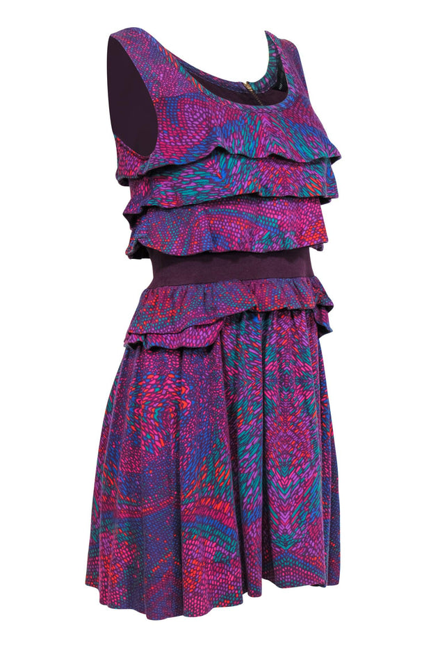 Current Boutique-Marc by Marc Jacobs - Purple & Multicolored Tiered Ruffle Cotton Blend Dress Sz S