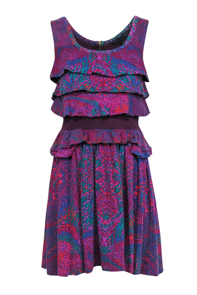 Current Boutique-Marc by Marc Jacobs - Purple & Multicolored Tiered Ruffle Cotton Blend Dress Sz S