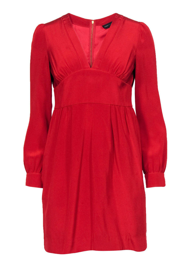 Current Boutique-Marc by Marc Jacobs - Red Long Sleeve V-Neck Sheath Dress Sz 0