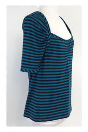 Current Boutique-Marc by Marc Jacobs - Teal & Navy Striped Cotton Tee Sz M