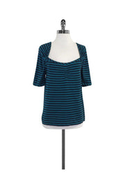 Current Boutique-Marc by Marc Jacobs - Teal & Navy Striped Cotton Tee Sz M