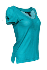 Current Boutique-Marc by Marc Jacobs - Teal Short Sleeve Top w/ Decorative Buttons Sz XS