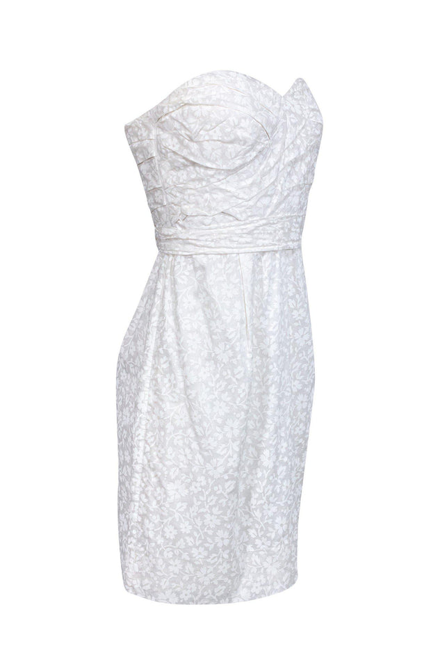 Current Boutique-Marc by Marc Jacobs - White Strapless Cotton Dress w/ Ivory Floral Print Sz 6