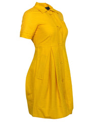 Current Boutique-Marc by Marc Jacobs - Yellow Textured Short Sleeve Button-Up Fit & Flare Dress Sz 0