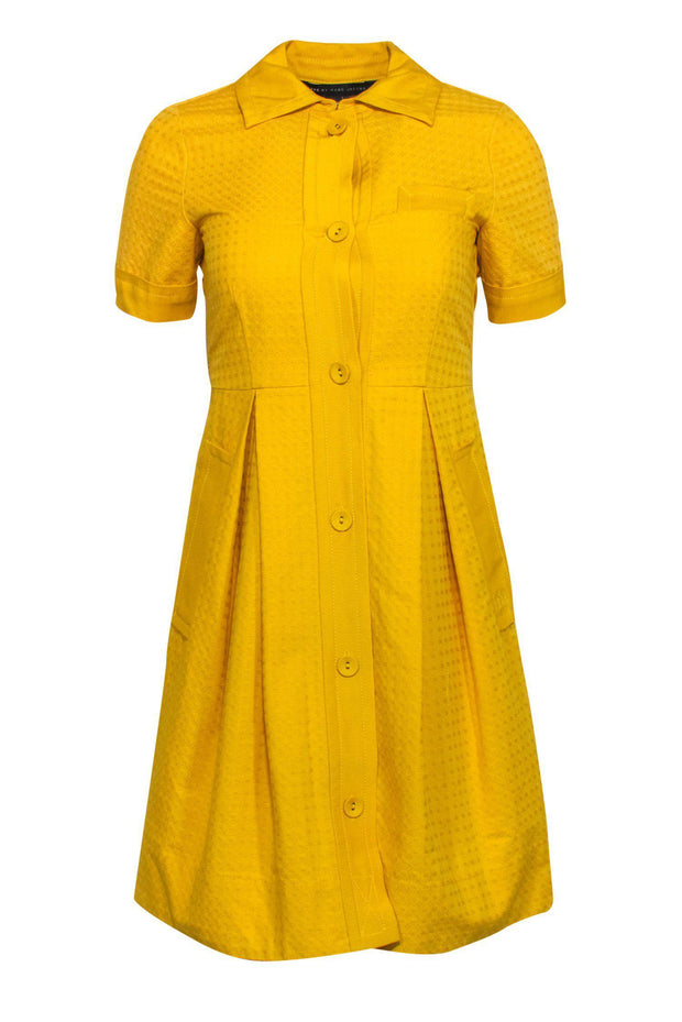 Current Boutique-Marc by Marc Jacobs - Yellow Textured Short Sleeve Button-Up Fit & Flare Dress Sz 0