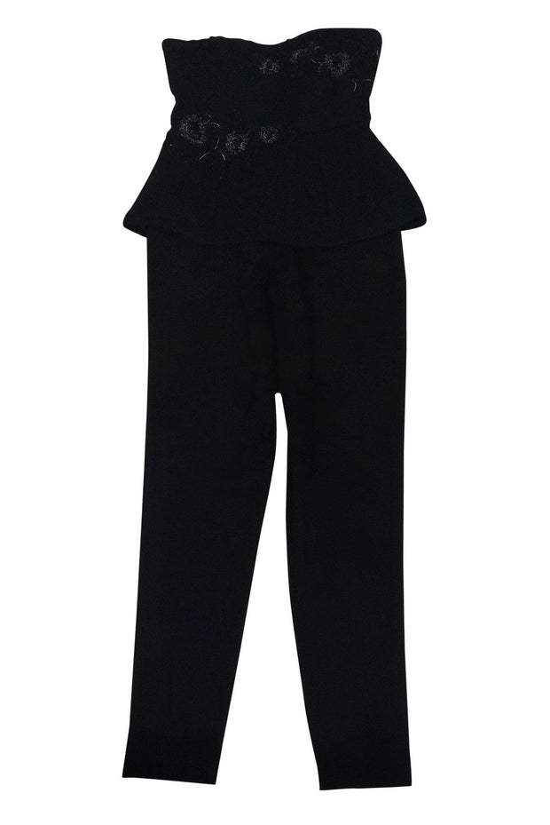Current Boutique-Marchesa Notte - Black Strapless Jumpsuit Sz 6