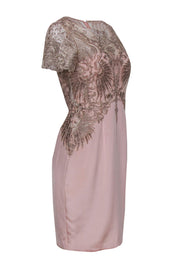 Current Boutique-Marchesa Notte - Blush & Gold Embroidered Overlay Sheath Dress Sz 8