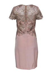 Current Boutique-Marchesa Notte - Blush & Gold Embroidered Overlay Sheath Dress Sz 8