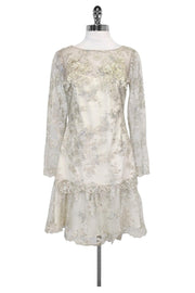 Current Boutique-Marchesa Notte - Cream Mesh Embroidered Dress Sz 6