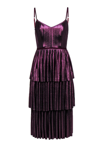 Current Boutique-Marchesa Notte - Metallic Purple Tiered Dress w/ Pleats Sz 2
