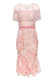 Current Boutique-Marchesa Notte - Pink Tulle Ruffle Floral Beaded Gown Sz 8