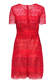 Current Boutique-Marchesa Notte - Red Lace Short Sleeve A-Line Dress Sz 6