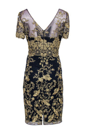 Current Boutique-Marchesa Notte - Royal Blue & Gold Lace Beaded Cocktail Dress Sz M
