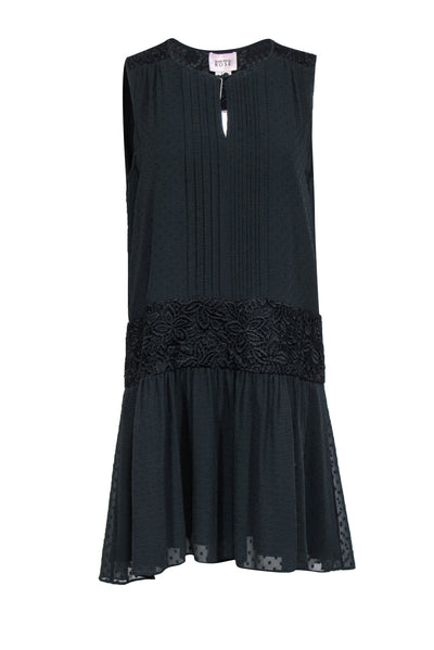 Current Boutique-Marchesa Rose - Black "Clip Dot Rib" Dress w/ Lace Detail Sz M