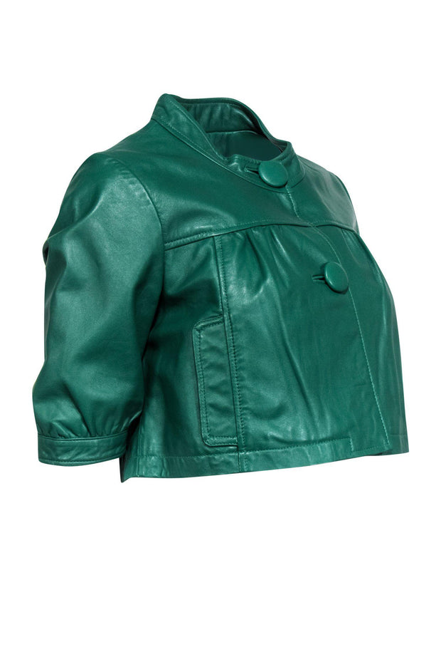 Current Boutique-Marciano - Emerald Green Vintage Leather Cropped Jacket Sz S