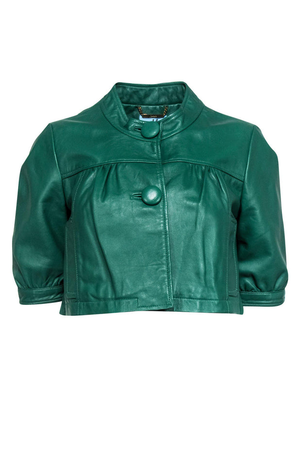 Current Boutique-Marciano - Emerald Green Vintage Leather Cropped Jacket Sz S