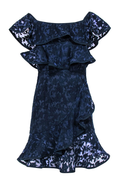 Current Boutique-Mare Mare - Navy Floral Embroidered Ruffled Sheath Dress Sz XS
