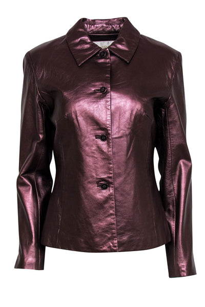 Current Boutique-Margaret Godfrey - Vintage Metallic Purple Leather Blazer Sz 4