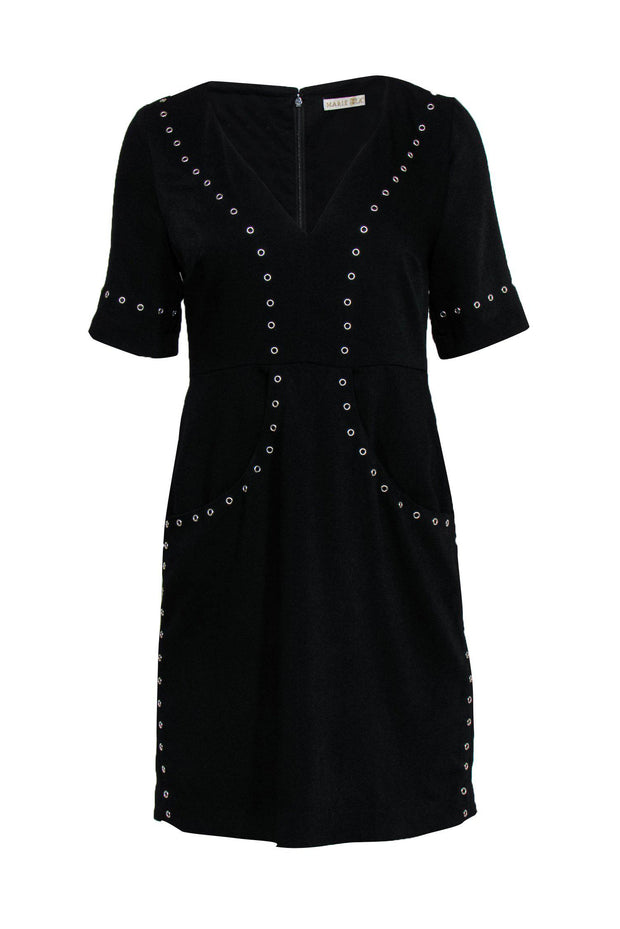 Current Boutique-Marie Oliver - Black Short Sleeve Sheath Dress w/ Grommet Trim Sz 6