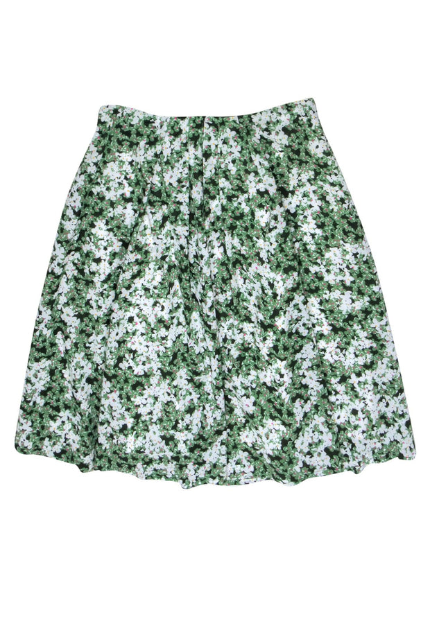 Current Boutique-Marimekko - Green & White Floral Print Pleated Midi Skirt Sz 12